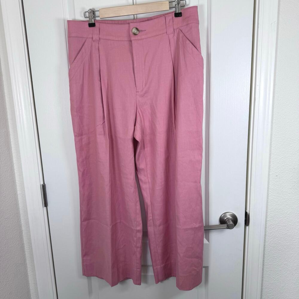 CAbi Cruise Crop Wide Leg Relaxed Fit Linen Blend  Elastic Back Women’s L Pink